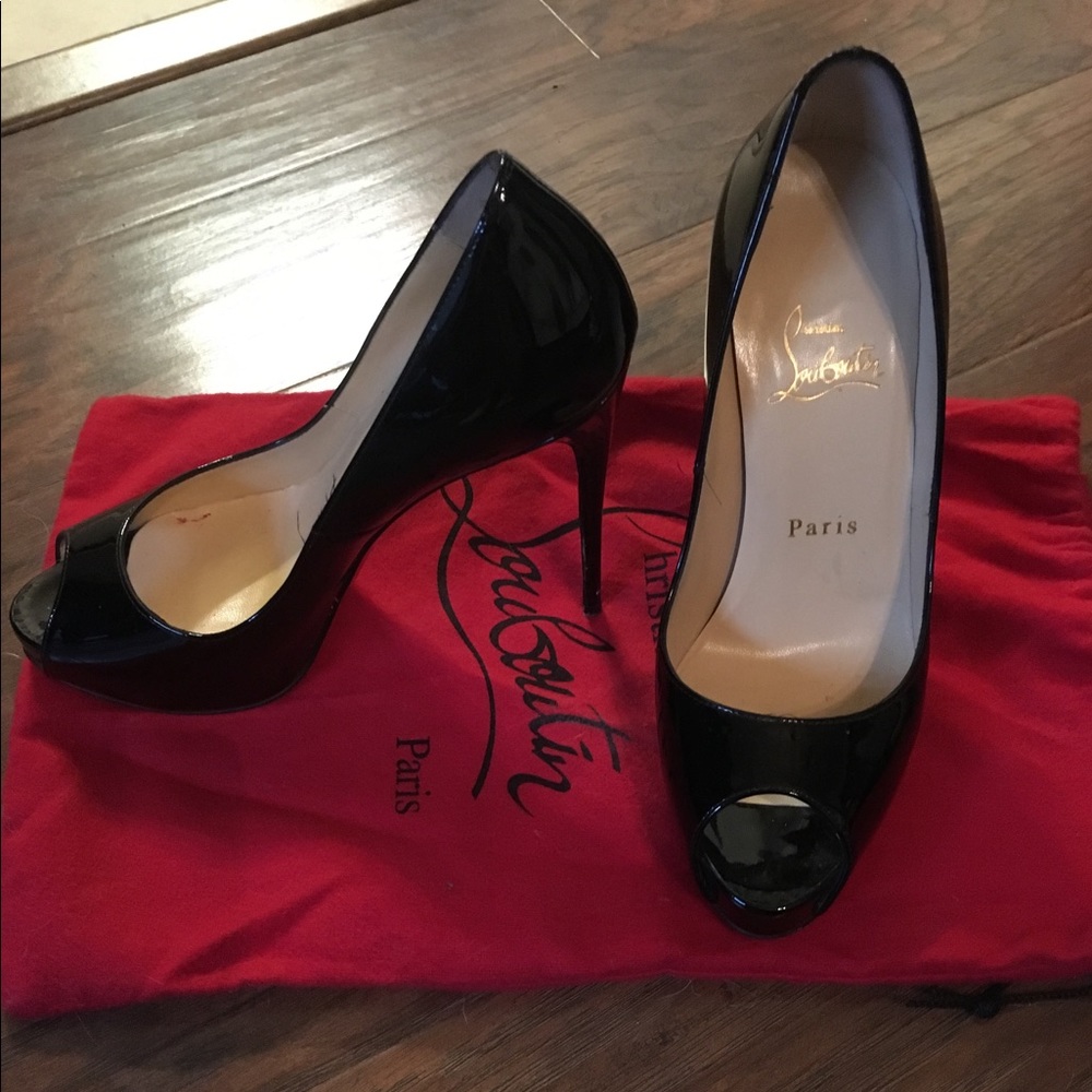 Louboutin patent peep toe heels